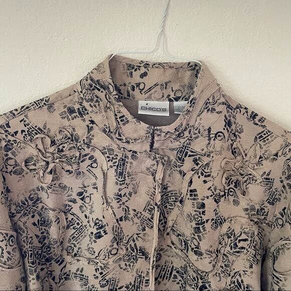 CHICO’S Silk Textured Eclectic Grandma-Style Abstract Jacket Vintage Core Layer - Picture 5 of 11
